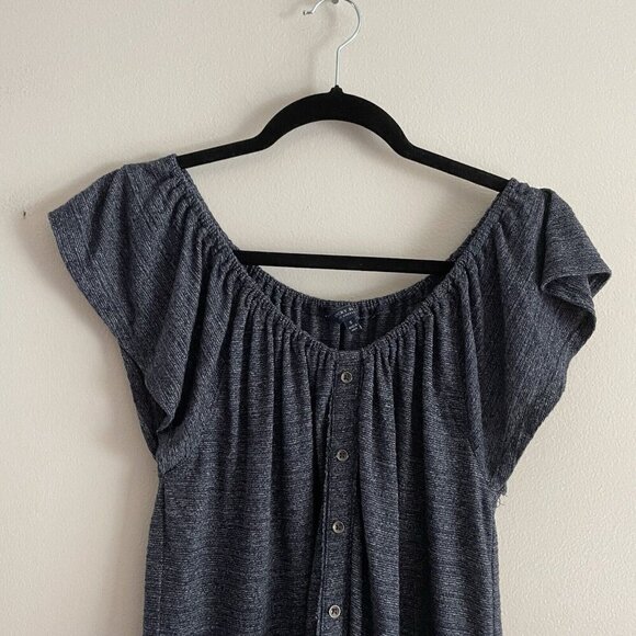 Lucky Brand Women S Navy Blue Short Sleeve Elastic Neckline On/Off Shoulder Top - Picture 4 of 10